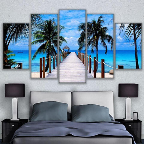 Paradise Dockside Blue Sky Sea Bridge Coconut Trees - Mystikz Gaming
